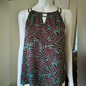 41 Hawthorn Teal and Red Leaf Pattern Blouse